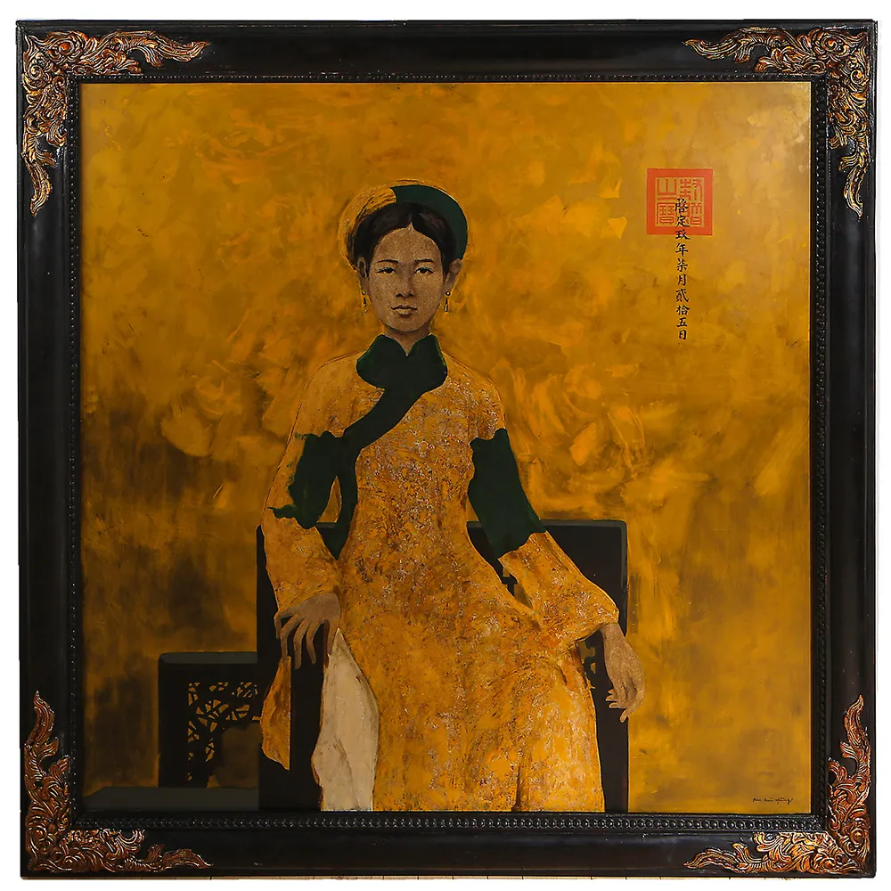 Bùi Hữu Hùng, THE EMPRESS, 1995. Sơn mài on wood panel with gold leaf and crushed eggshell.