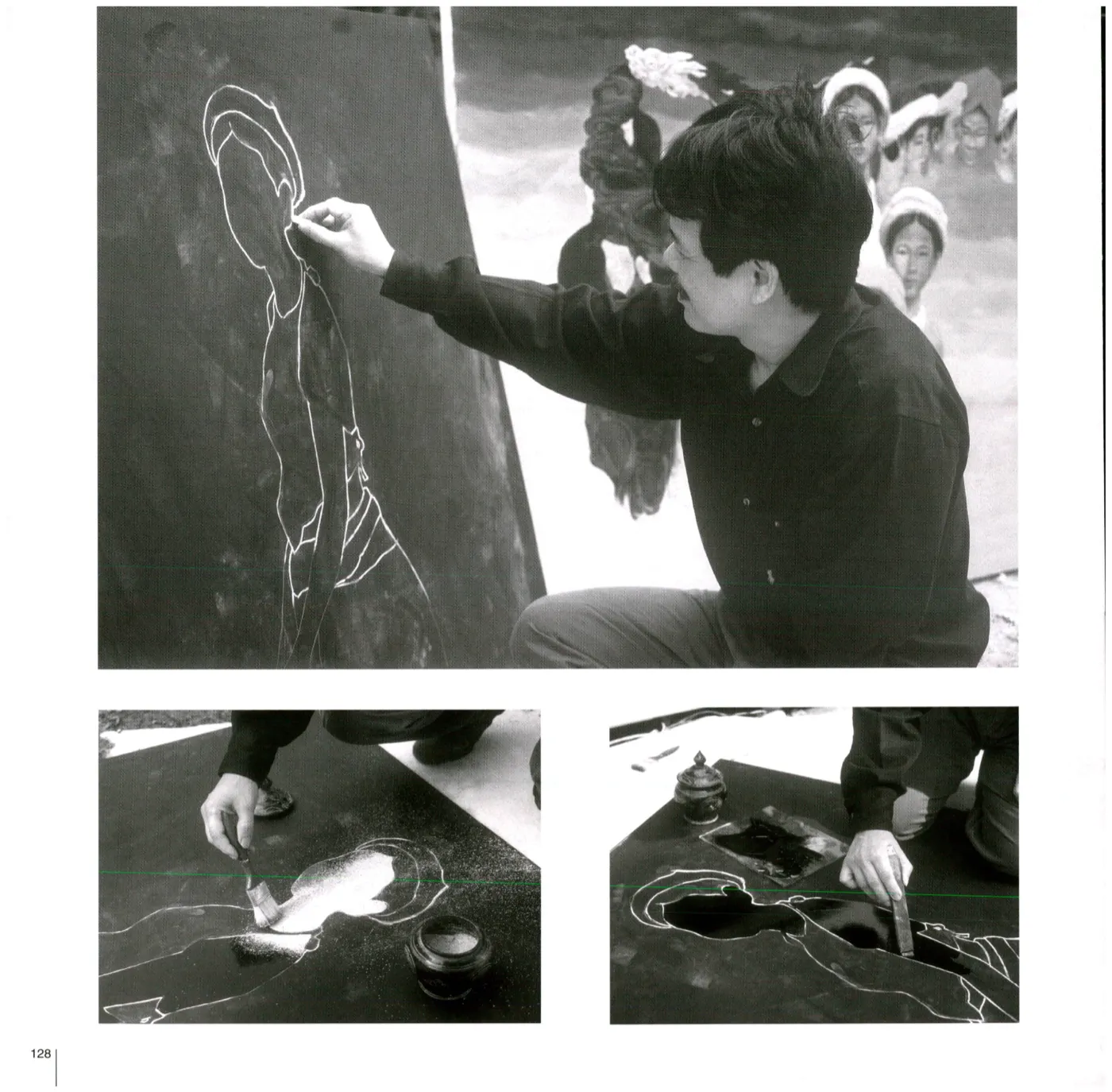 Bùi Hữu Hùng at work in his Tây Hồ studio. Black-and-white photographs from the 2000 Vietnam Nostalgia monograph.
